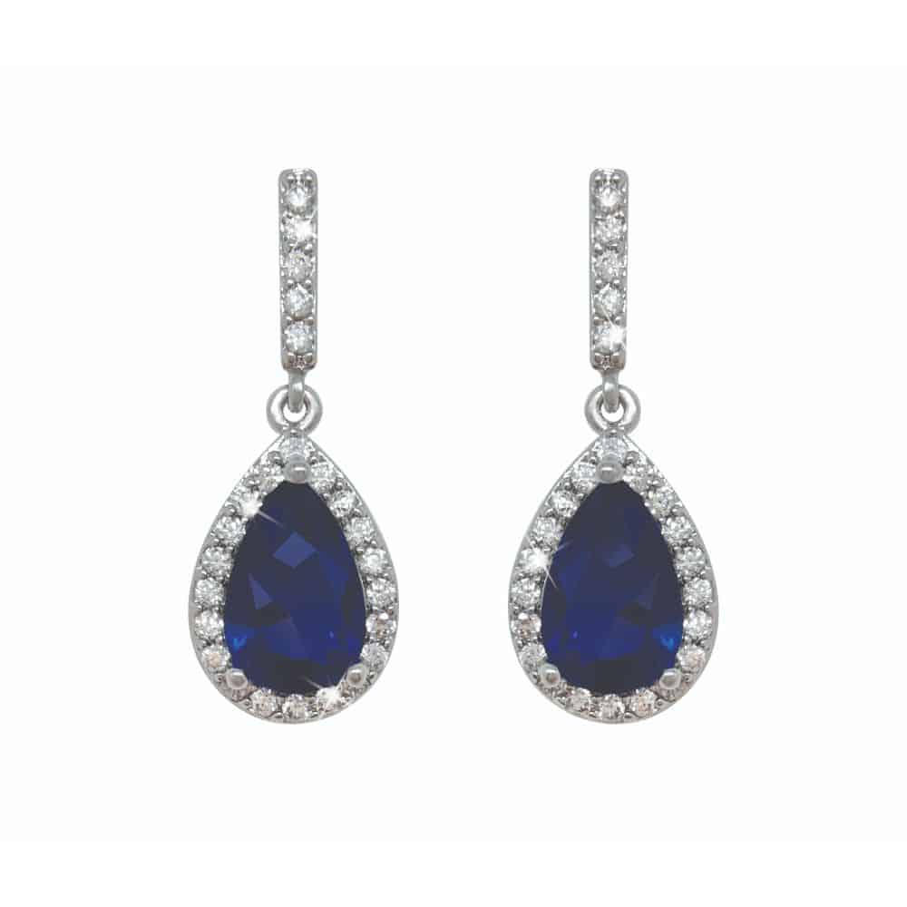 Silver Pear Shape Earrings - Blue Stone - Allens Jewellery