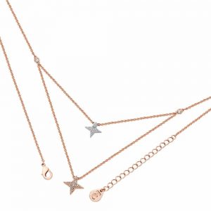 Double Floating Pave Star Necklace Rose Gold