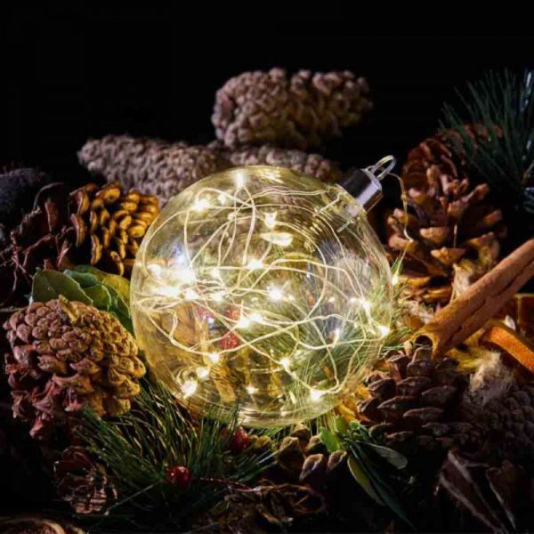 10cm Orb bauble with 10 Warm LED Lights