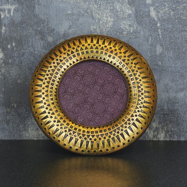 Resin Round Frame Debossed Design Gold  Width 16cm