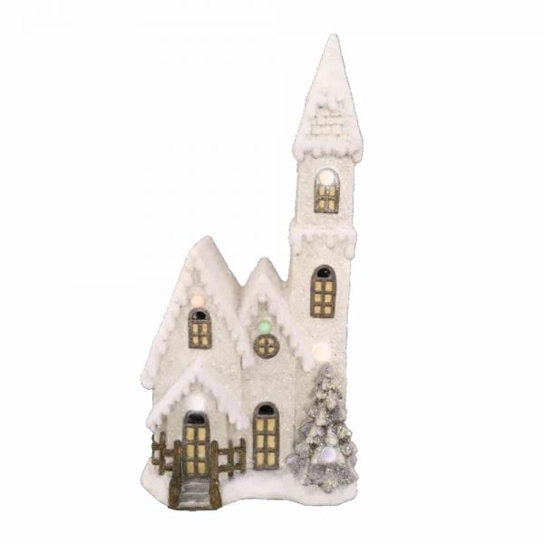 Large Cream Christmas House with LED L31cm