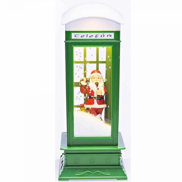 Snowing Green LED Telephone Box with Music H33cm