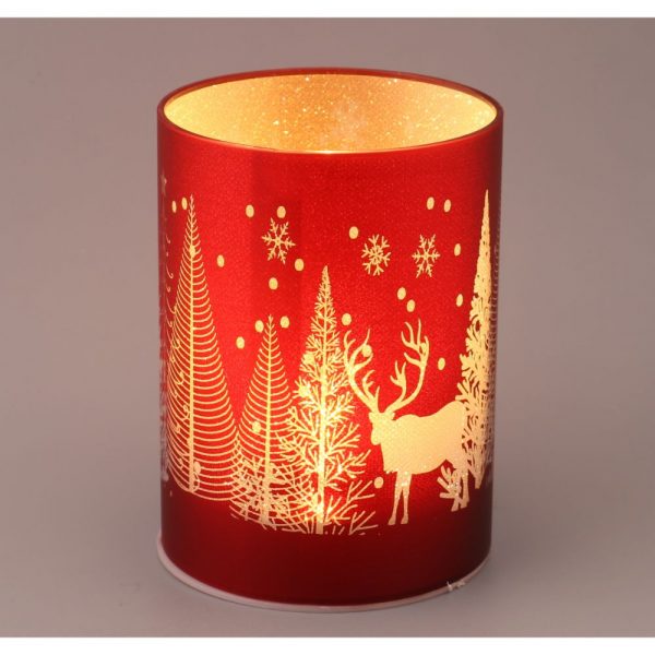 Red Tree and Deer LED Light 9x12cm