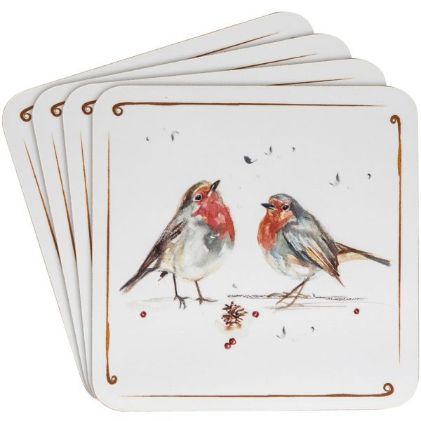 Winter Robins Coasters Set of 4