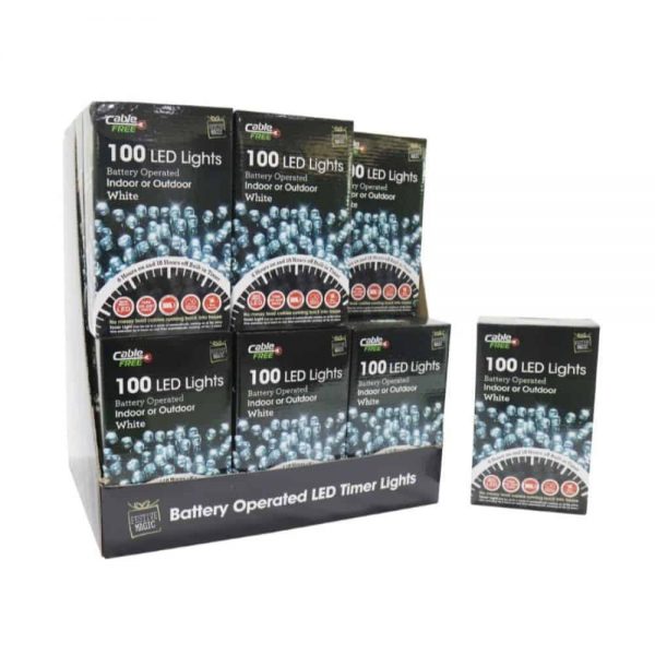 LED Lights 100 Battery Operated Timer White 3xAA