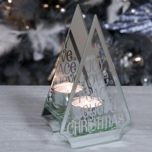 Silver Glass Christmas Tree Tealight Holder