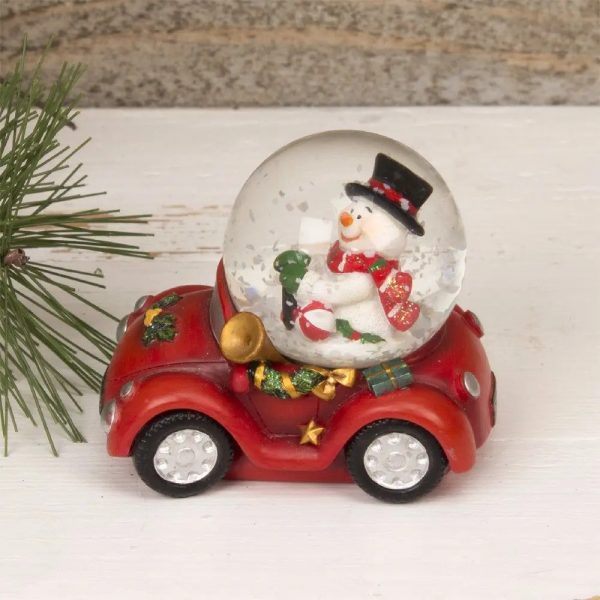 Resin Snowglobe Snowman In Car