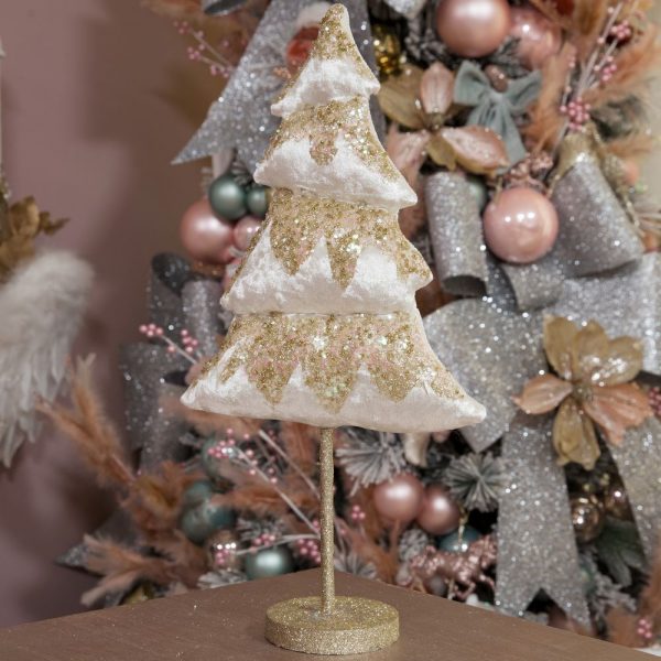 White and Gold Free Standing Christmas Tree 40cm