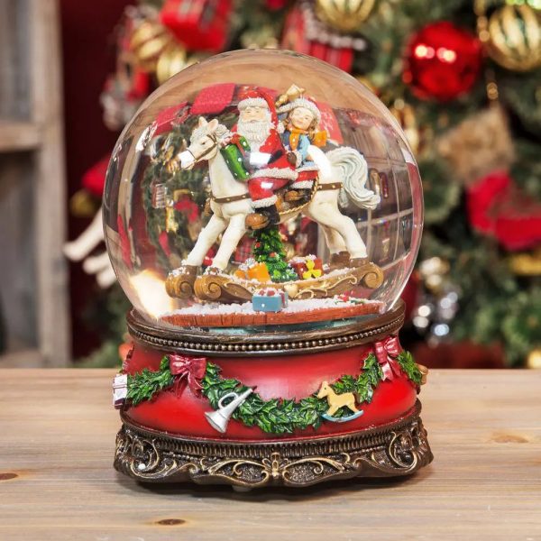 Santa on Rocking Horse Musical Snow Globe 20cm