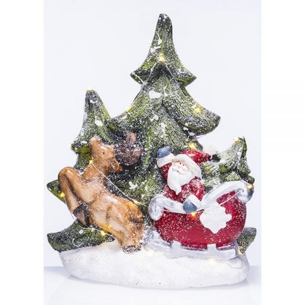 Santa on Sleigh and Tree with LED Lights H42cm