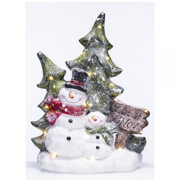 Snowmen and Christmas Tree with LED Lights H49cm