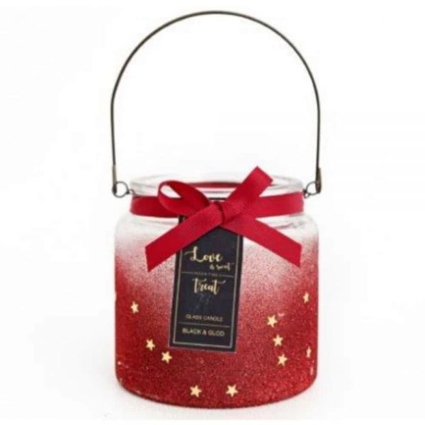 Red Glitter Glass Candle 10cm