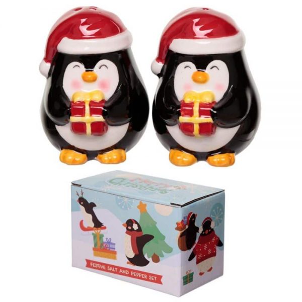 Christmas Penguin Ceramic Salt and Pepper Set