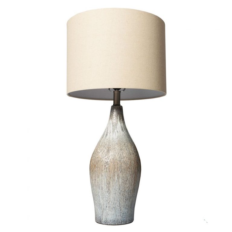 Alena Ceramic Lamp Beige Linen Shade - Allens Lighting