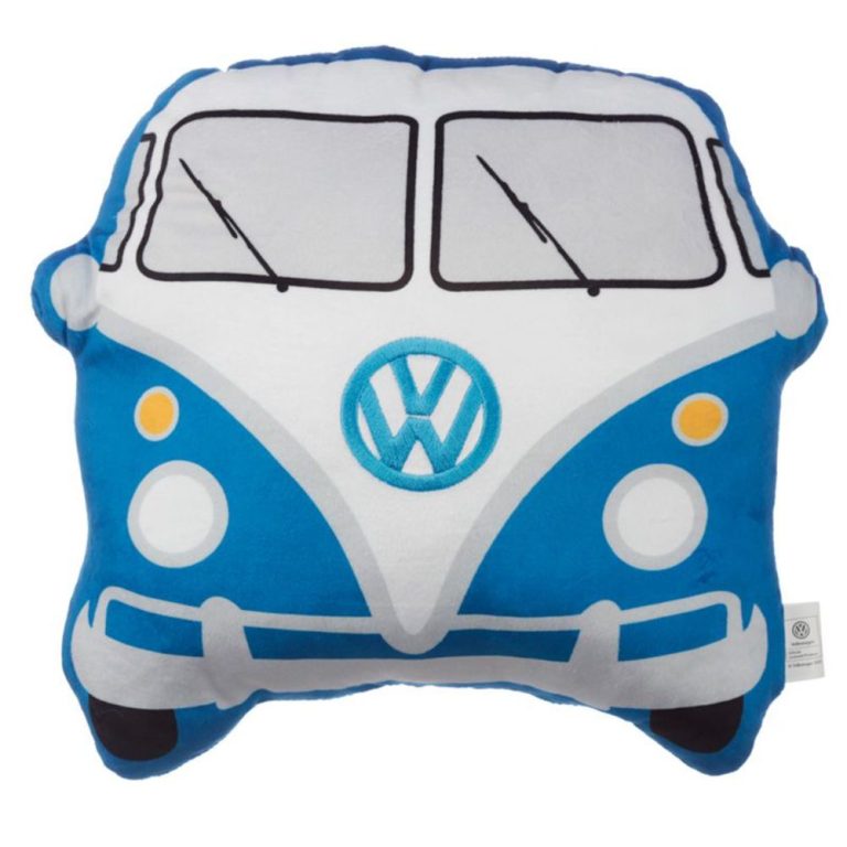 Plush VW T1 Camper Bus Shaped Blue Cushion - Allens