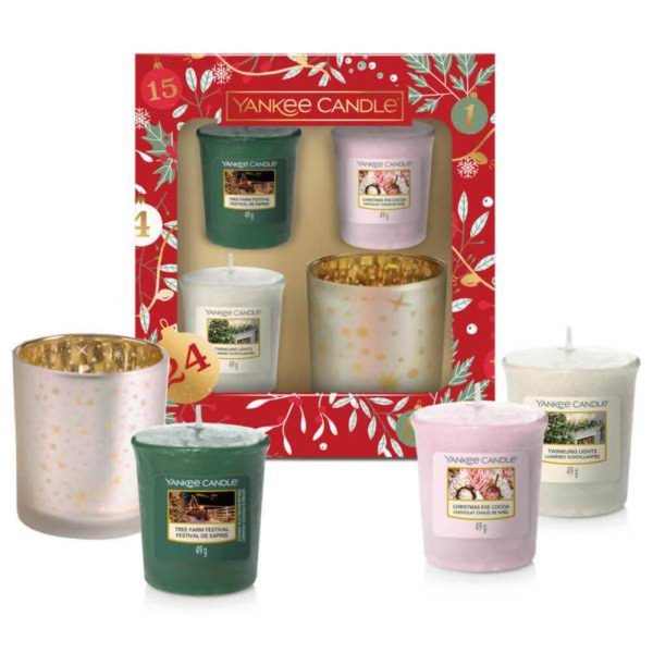 Yankee 3 Yankee Christmas Votive & Holder Gift Set