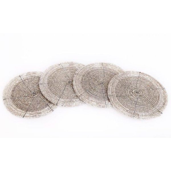 Silver Set of 4 Beaded Coasters 10cm