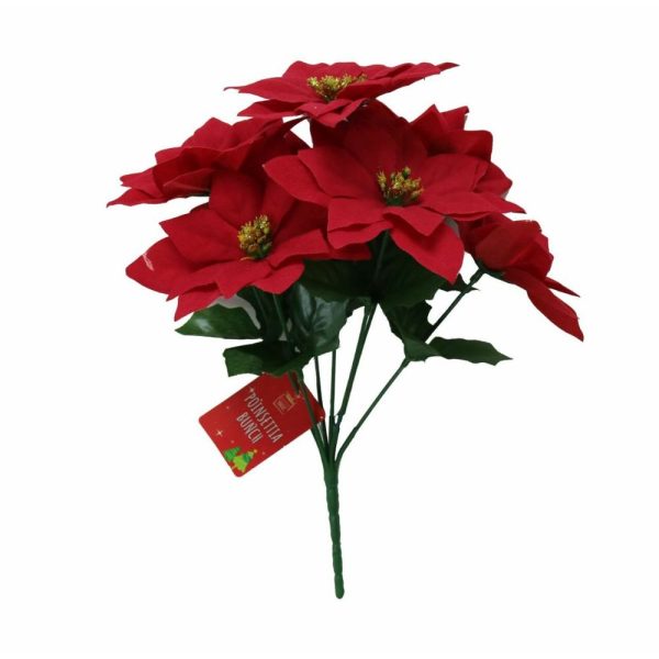 7 Head Poinsettia Bunch Flocked 30cm