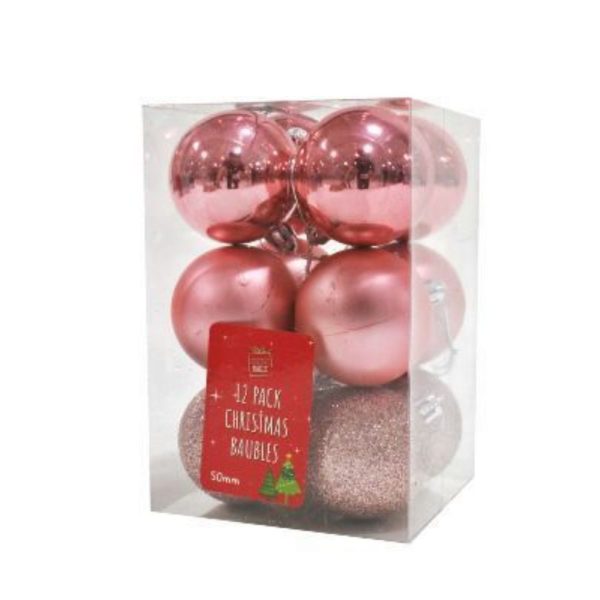 12 Pack Pink Bauble Set