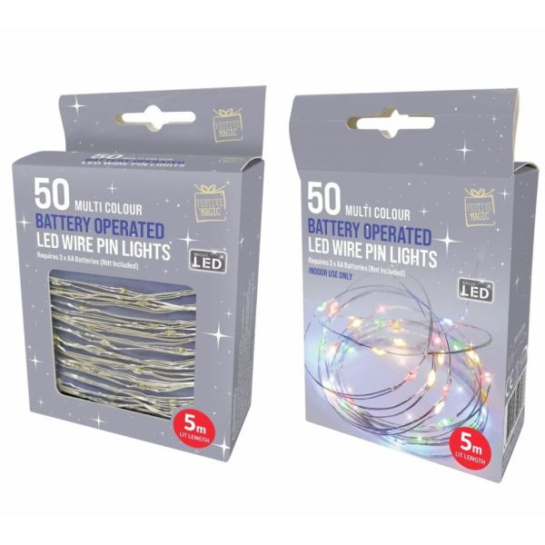 LED WIre Pin Lights 5m Multi Coloured Battery