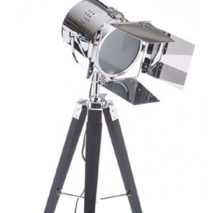 black and silver movie tripod table lamp