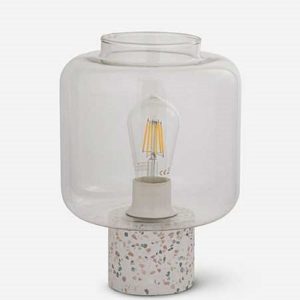 glass shade with white terrazzo base lamp