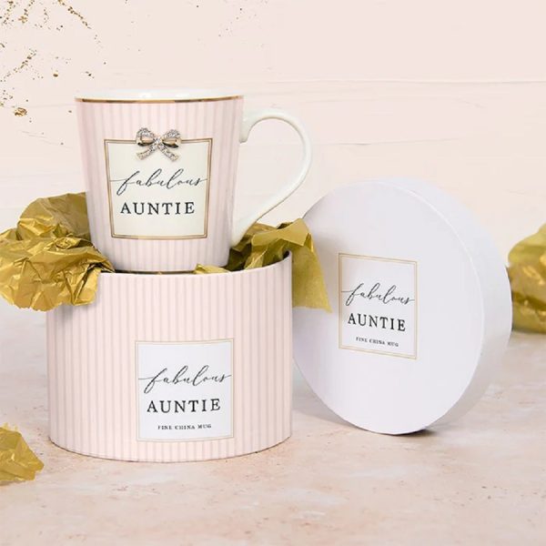 fabulous auntie heart and bow china mug