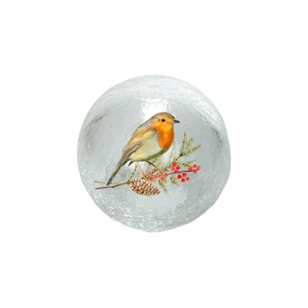 glass cracked ball with bird decal 15cm