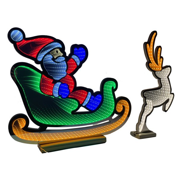 christmas sleigh with santa and reindeer 100cm