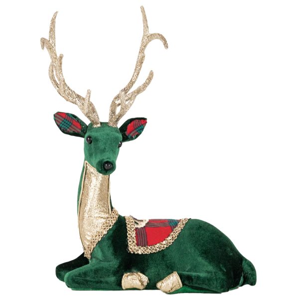 sitting green reindeer velvet 31x16x40cm