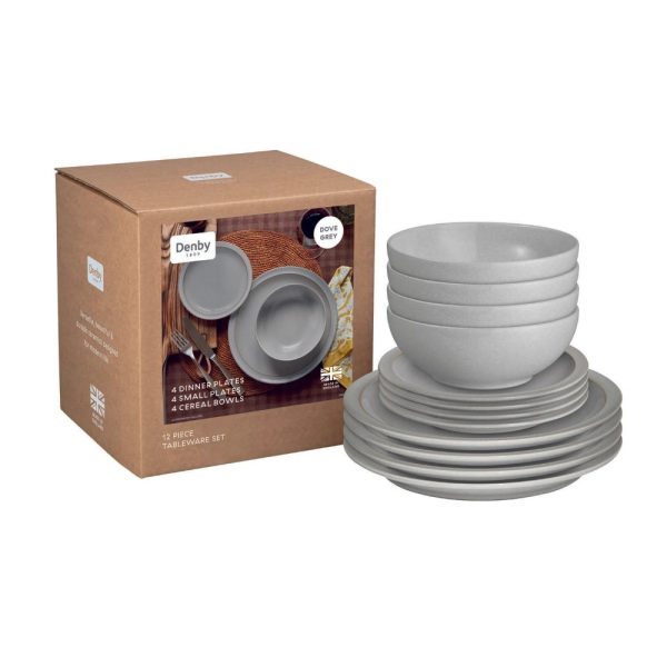 denby dove grey tableware set 12 piece