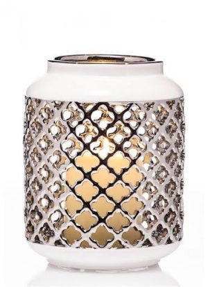 white and silver pillar lantern h19cm