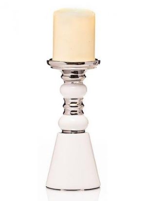 white and silver pillar candleholder h21cm