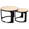 wood and black metal round set 2 nesting tables