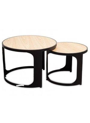 wood and black metal round set 2 nesting tables