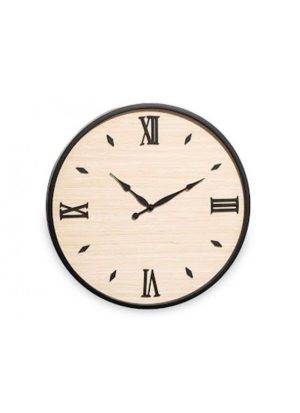 black round wall clock with wood face d