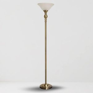 brass colour uplighter with frosted shade h184cm