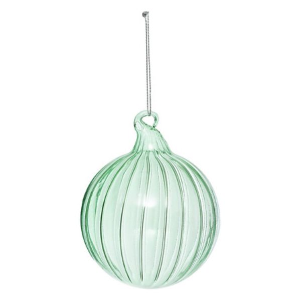 glass bauble green stripe 8cm