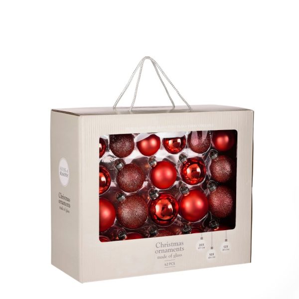 42 piece glass bauble set red