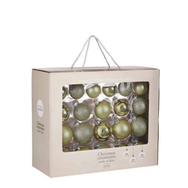 42 piece glass bauble set light green