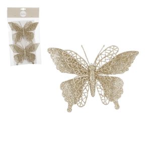 2 piece clip butterfly set champagne 16x11cm