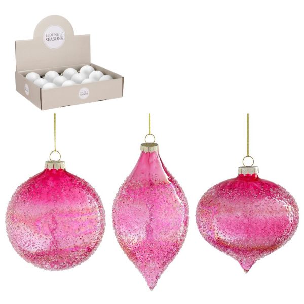 glass ornament onion drop ball assorted pink 10cm