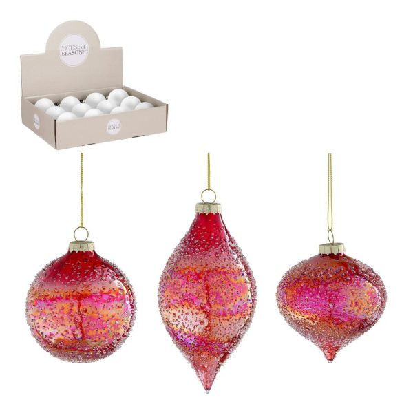 glass ornament onion drop ball assorted red 8cm