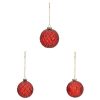 set of 3 glass baubles red 8cm