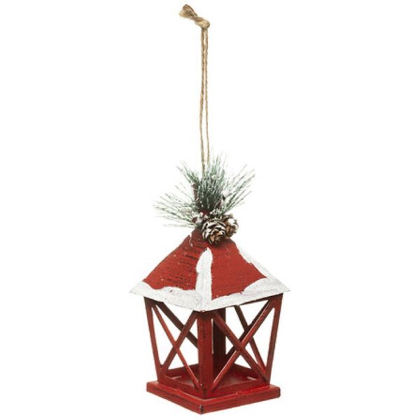 hanging metal lantern red