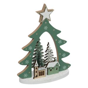 green wooden village under tree h20cm