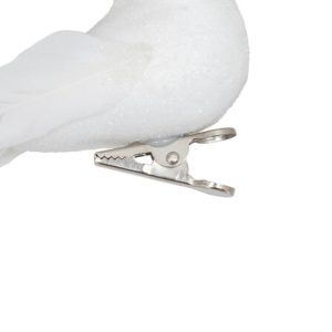 set of 2 birds with featherd wings white 10cm