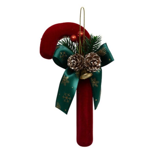 candy cane decoration red velvet with ribbon 17cm