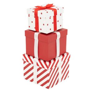 3 present gift boxes red and white lg 15x15cm