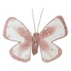 pink butterfly with pearls on clip 16cm